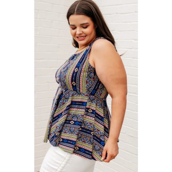 NWT Haptics Mixed Print Stipe Peplum Top Size Medium - Picture 2 of 3